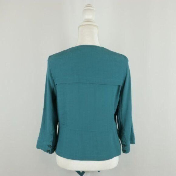Elevenses Eldora Women's Medium Teal Crepe Draped Open Front Blazer - Picture 4 of 9